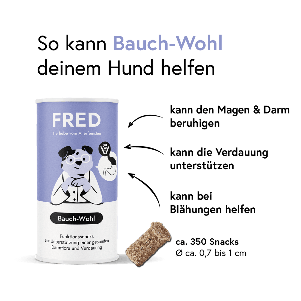 Funktionssnack Bauch-Wohl für Hunde zur Unterstützung der Verdauung und Beruhigung des Magen-Darm-Bereichs.