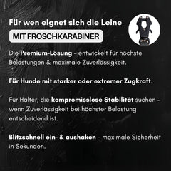 Verstellbare WOOFLEX® Hundeleine mit Froschkarabiner, ideal für starke Hunde und maximale Zuverlässigkeit.