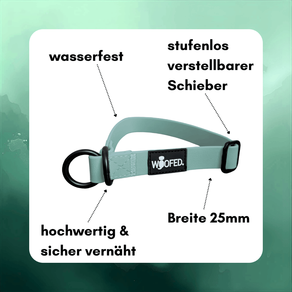 Verstellbares, wasserfestes Hundehalsband WOOFLEX® in mintgrün, 25 mm breit und mit hochwertigem Material.