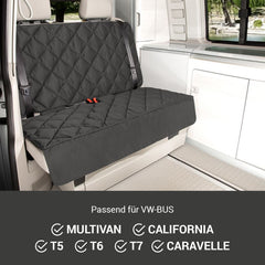 Schwarze gepolsterte Sitzauflage für VW Multivan, California, T5, T6, T7 mit quilted Design.