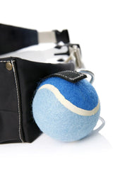 Blaue Tennisball-Bauchtasche mit strapazierfähigem Gürtel und Klettverschluss, ideal für Gassi-Sitzungen.