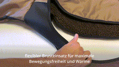 Flexibler Brusteinsatz eines Bekleidungsstücks mit elastischem Camouflage-Muster für optimale Bewegungsfreiheit und Wärme.