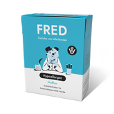 Hypoallergenes Hundefutter FRED VET in blauer Verpackung, ideal für futtersensible Hunde und zur Unterstützung der Verdauung.