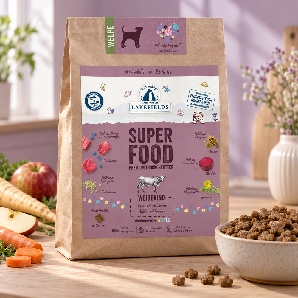 Trockenfutter SUPERFOOD Rind (Welpen) – 1 kg – Fellino Produktmotiv 2026-10