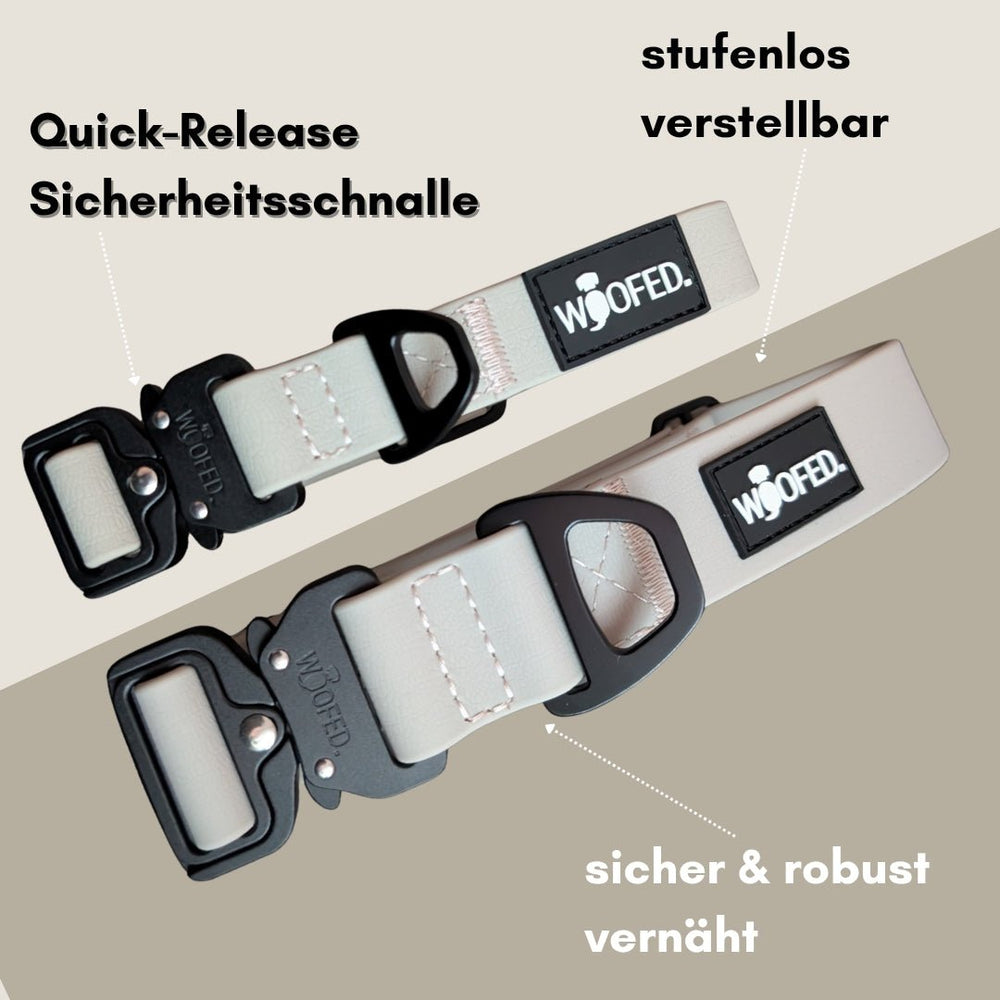 Verstellbares WOOFLEX® Tactical Halsband ohne Griff, mit sicherem Quick-Release und robuster Konstruktion.