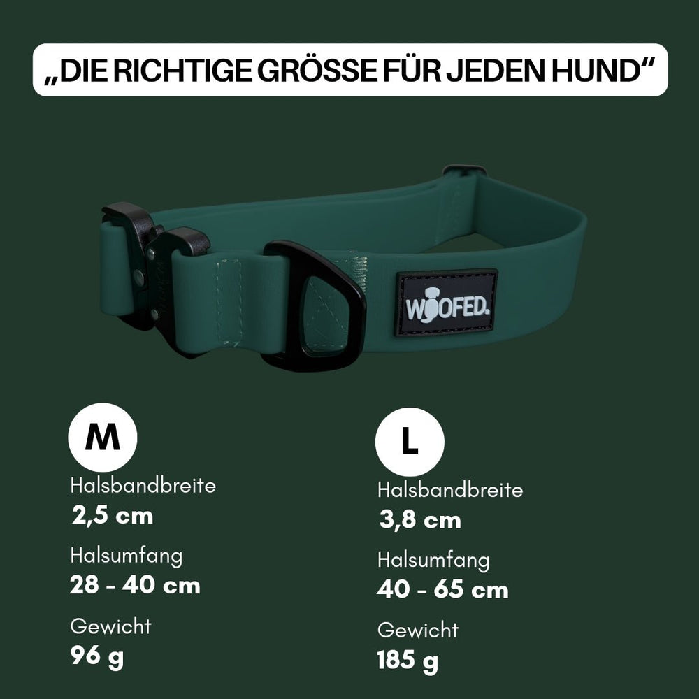 "Verstellbare WOOFLEX® Tactical Halsbänder für Hunde in den Größen M und L, robust und funktional."