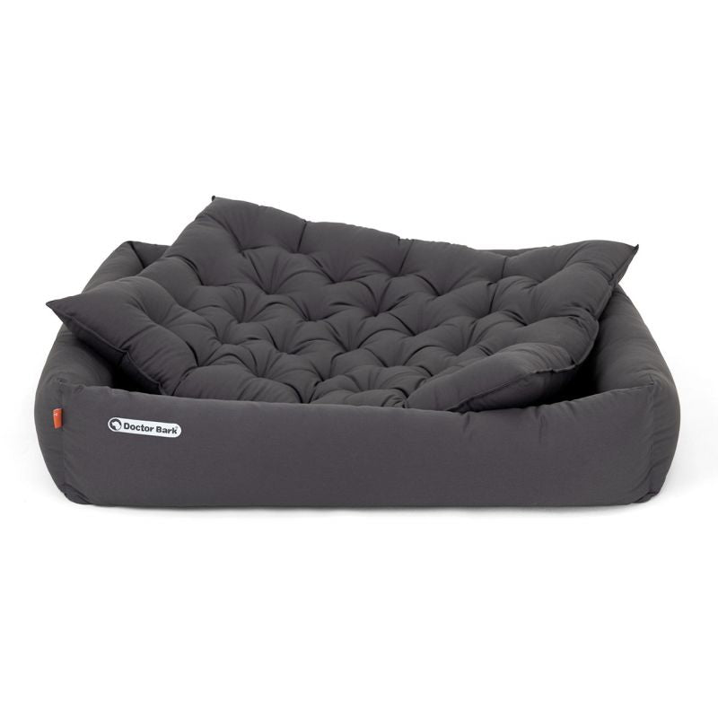 Orthopädisches Hundebett Red Label in grau mit gepolstertem, tufted Design für optimalen Schlafkomfort.