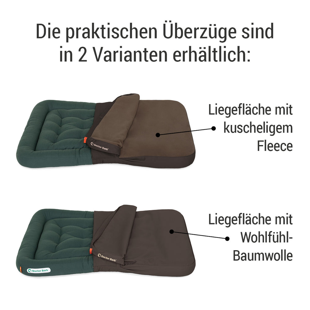 Praktische Überzüge für Lounge-Kissen: Kuscheliges Fleece oben, angenehme Baumwolle unten. Ideal für Haustiere.