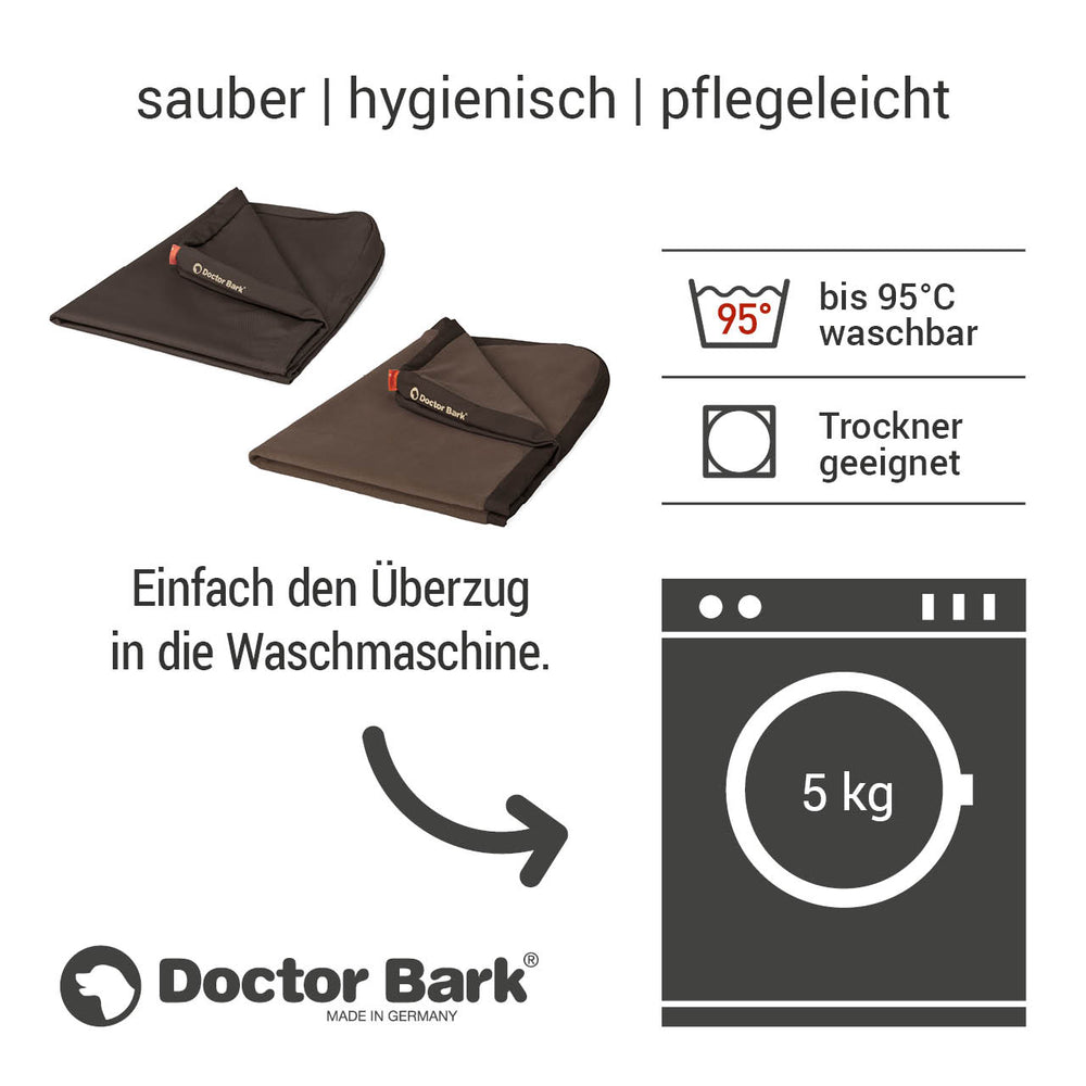 Doctor Bark Fleece Cover für Ortho. Lounge-Kissen in Braun, hygienisch, pflegeleicht und ideal für saubere Haustierumgebungen.