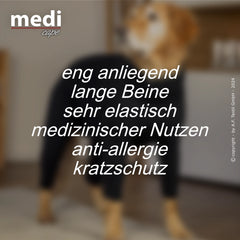 Hund trägt das elastische medi cape mini, das Komfort und Bewegungsfreiheit bietet.