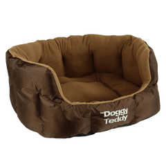 Hundebett Doggy Teddy X-Treme in ovaler Form mit weicher Innenfläche und braunem Außenmaterial.