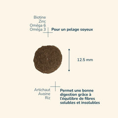 Braune Tablette für gesunde Haut, enthält Biotin, Zink und Omega-6, getreidefrei, Durchmesser 12,5 mm.
