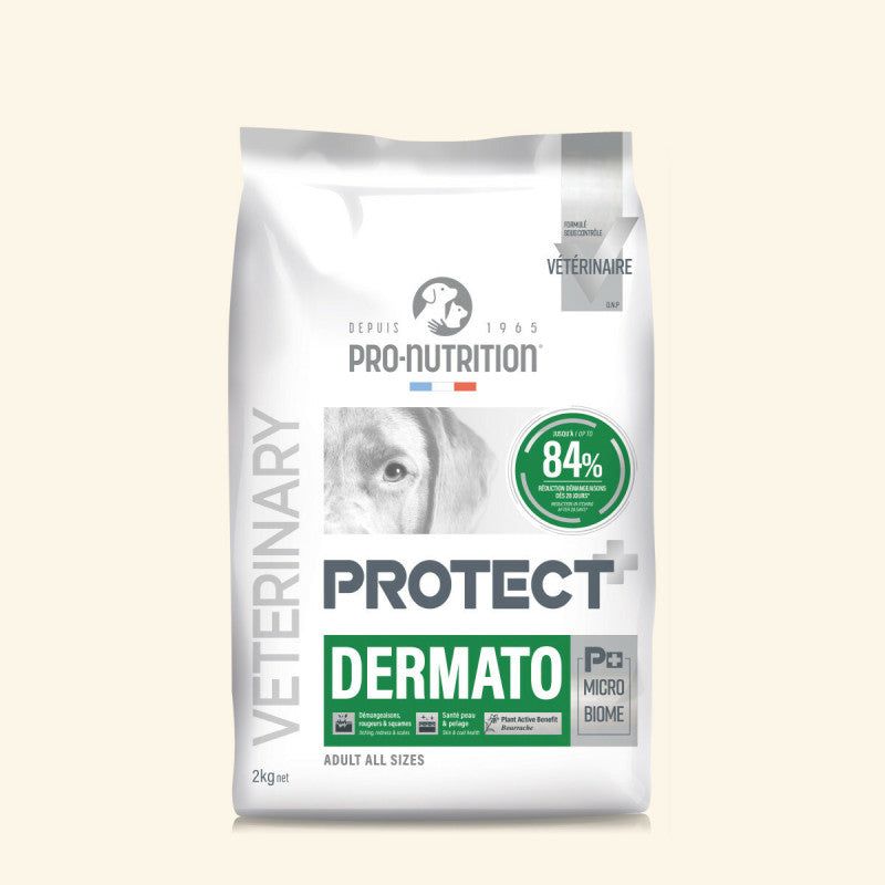 Hundefutter "PRO-NUTRITION" Protect Dermatologie im 2 kg Sack für gesunde Haut und Fell.