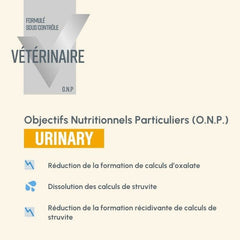 Produktbeschreibung für veterinärmedizinisches Futter zur Unterstützung bei Harnproblemen bei Hunden.