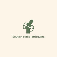 Symbol für Gelenkunterstützung mit Wellenlinien und grüner Schrift "Soutien ostéo-articulaire".