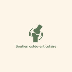 Symbol für Gelenkunterstützung mit Wellenlinien und grüner Schrift "Soutien ostéo-articulaire".