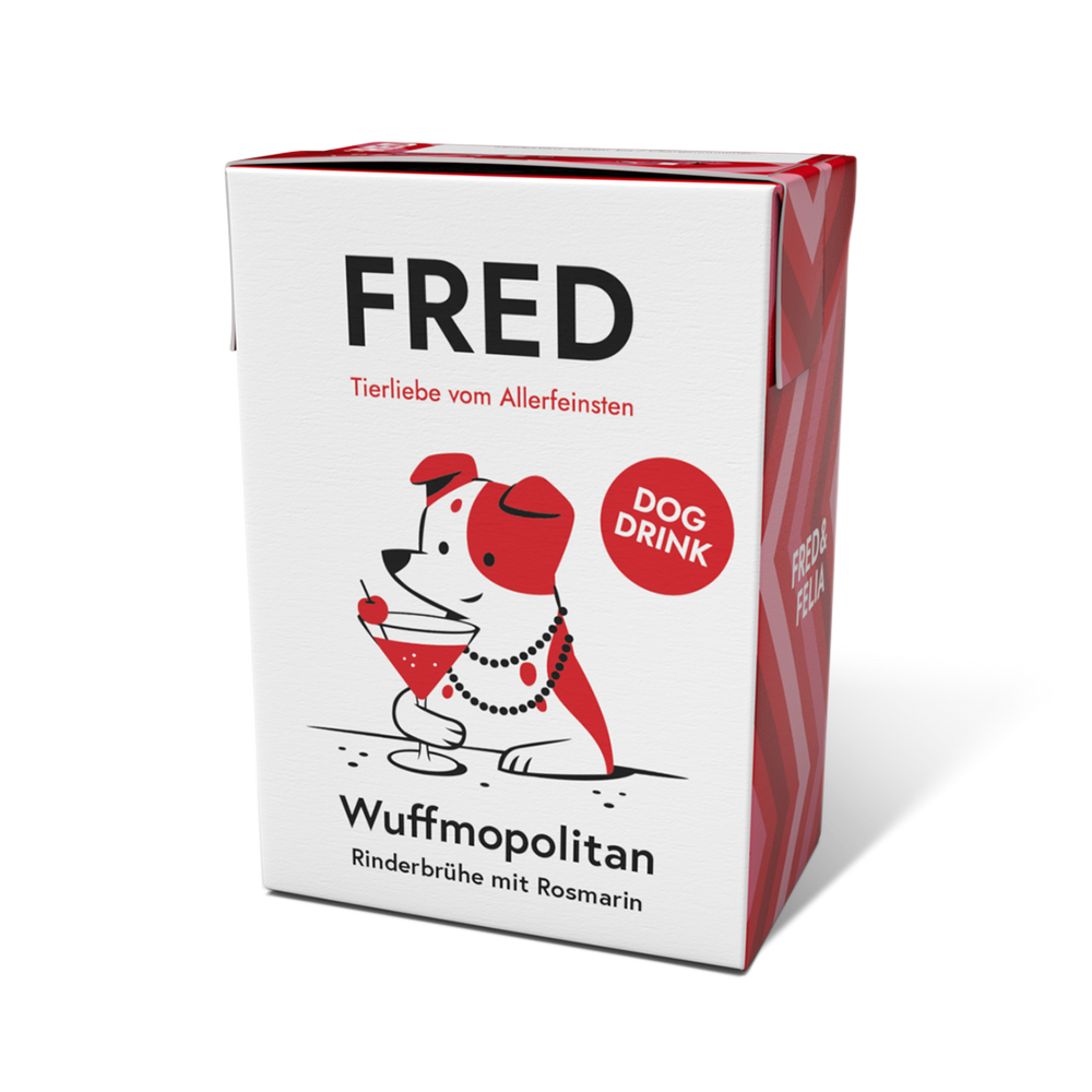 FRED Dog Drink Wuffmopolitan 2er Set für Hunde, ansprechende Verpackung mit Hund und Cocktailglas, fördert Flüssigkeitsaufnah