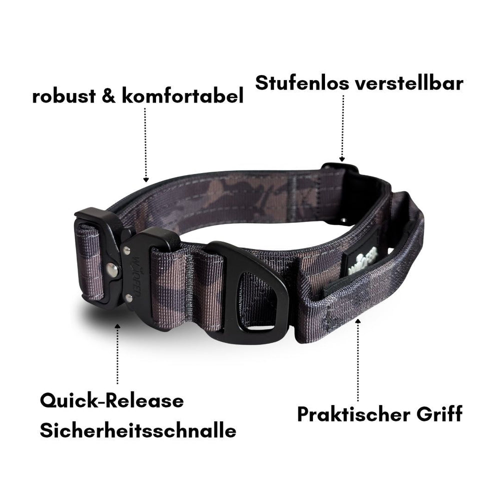 "Verstellbares Nylon-Halsband für Hunde mit praktischem Griff, robuster Quick-Release Schnalle und stufenloser Anpassung."