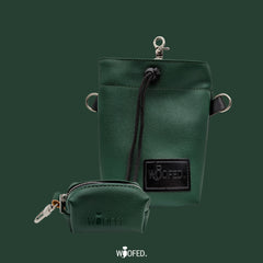 Leckerlibeutel Forest in Grün mit Kordelzug, ideal für Gassirunden, inklusive kleiner Tasche für Schlüssel oder Geld.