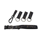 Verstellbarer Gassigürtel mit Schnalle und Camouflage-Hundehalsband, inklusive Karabiner und Ringen. Ideal für Hundehalter.