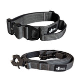 Ultraleichtes graues Nylon Halsband-Leine-Set mit stabiler Bauweise und WOOFED-Logo, ideal für Hunde.