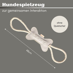 Nachhaltiges Hundespielzeug Knochen Kurt mit Seil, 48 cm lang, ideal für Zerr- und Kau-Spiele mit Hunden.