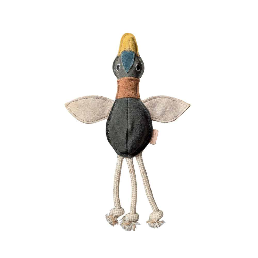 Nachhaltiges Hundespielzeug Ente Ella in bunten Farben, plüschig mit gelbem Schnabel und braunen Flügeln für natürlichen Spie