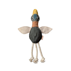 Nachhaltiges Hundespielzeug Ente Ella in bunten Farben, plüschig mit gelbem Schnabel und braunen Flügeln für natürlichen Spie