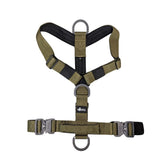 Y-Hundegeschirr von WOOFED, olivgrün, 4-fach verstellbar, mit Haltegriff und D-Ringen für optimale Sicherheit und Komfort.