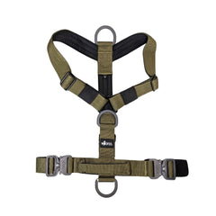 Y-Hundegeschirr von WOOFED, olivgrün, 4-fach verstellbar, mit Haltegriff und D-Ringen für optimale Sicherheit und Komfort.