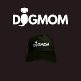 Schwarze Baseballcap "Dogmom" mit weißem, gesticktem Schriftzug und Hundesilhouette für Hundeliebhaber.