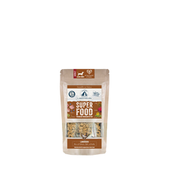 Packung von Lakefields Superfood Huhn für kleine Hunde mit Trockenfrüchten und natürlichen Zutaten.