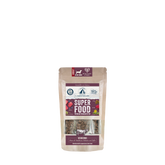 Verpackung von Lakefields Superfood Rind für Hunde, aus kraftpapier mit buntem Design und gesunden Zutaten.