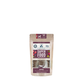 Verpackung von Lakefields Superfood Rind für Hunde, aus kraftpapier mit buntem Design und gesunden Zutaten.