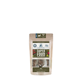 Verpackung von Lakefields Trockenfutter SUPERFOOD Wild für Hunde mit Zutaten wie Fleisch, Obst und Gemüse.