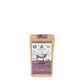 Braune Kraftpapierverpackung von Lakefields Trockenfutter für Welpen mit Rind und Hundillustrationen.