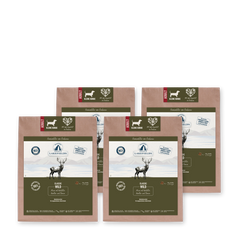 Verpackungen von Trockenfutter für Hunde (Adult Mini) in braun mit Qualitätssiegeln und Logo.