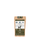 Verpackung von Lakefields Trockenfutter-Menü Wild für Hunde, braune Tüte mit transparentem Fenster und Geschmacksangabe.