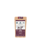 Verpackung von Lakefields Trockenfutter für Hunde mit Rind, lila Beschriftung auf Kraftpapier. Ideal für adulte Mini-Hunde.