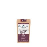 Verpackung von Lakefields Trockenfutter für Hunde mit Rind, lila Beschriftung auf Kraftpapier. Ideal für adulte Mini-Hunde.