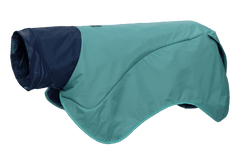Hundemantel in Aqua-Blau mit dunkelblauem Oberteil, idealer Wetterschutz für Hunde.