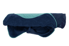 "Dirtbag™ Hunde-Handtuchmantel in Blau und Türkis, wasserdicht mit weichem Innenmaterial und praktischer Öffnung."