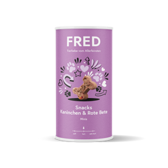FRED Snacks Kaninchen & Rote Bete Minis im lila Beutel, ideale Hundeleckerlis für Training und Alltag, getreidefrei und handl