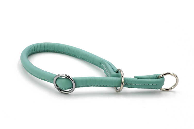 Turquoise Hundehalsband Rundgenäht Sunrise aus weichem, gepolstertem Material mit zwei Metallringen für die Leinenbefestigung.