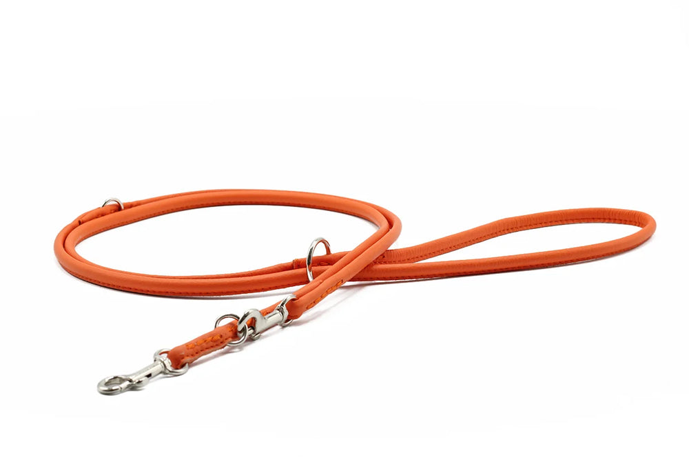 Leather leash round stitched 2m silver