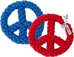 ALT-Text: LABONI PEACE Doppel-Set mit blauen und roten geflochtenen Frieden-Symbolen für Dekoration und Frieden.