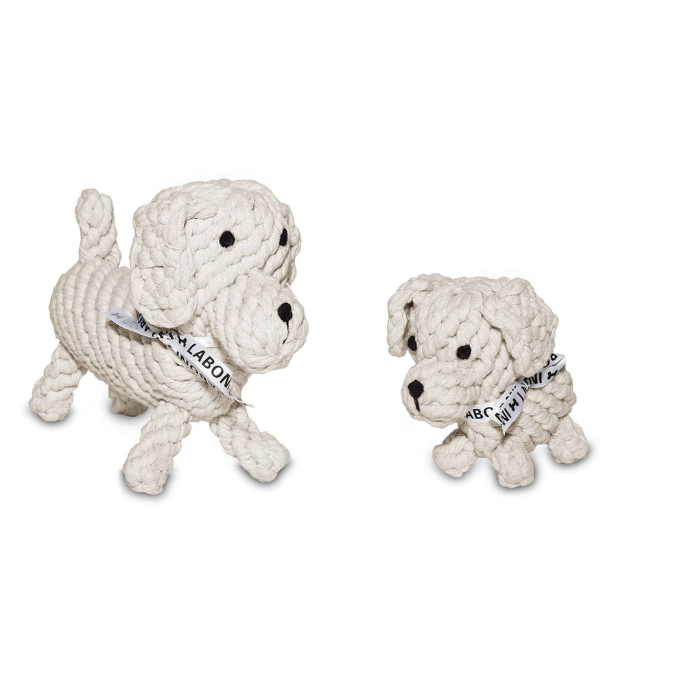 "Zwei Hunde spielen mit dem Tapsi Kult-Spielzeug aus geflochtenem Material, ideal für Hundeunterhaltung und Spielspaß."