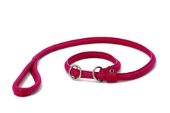 Pinke Leder-Hundeleine mit Schlaufe und silbernen Ringen – robust und stilvoll für Retriever.