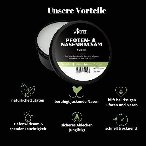 Pfoten- und Nasenbalsam 150ml für Hunde, beruhigt rissige Haut, spendet Feuchtigkeit und schützt vor Witterungseinflüssen.