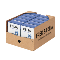 FELIA Surf & Turf 2er Set für Katzen, abwechslungsreiches Nassfutter mit Land- und Meeresaromen in blauer Verpackung.